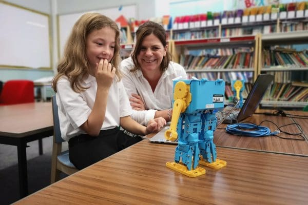 Marty the Robot teaching student in primary school