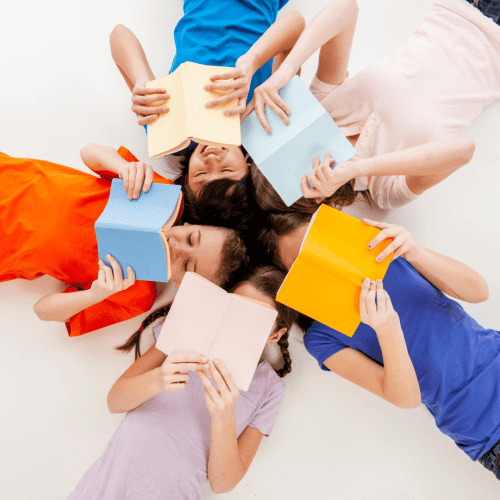 Five children reading books