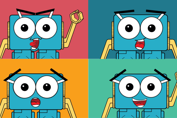A graphic of Marty the Robot showing their different facial expressions.